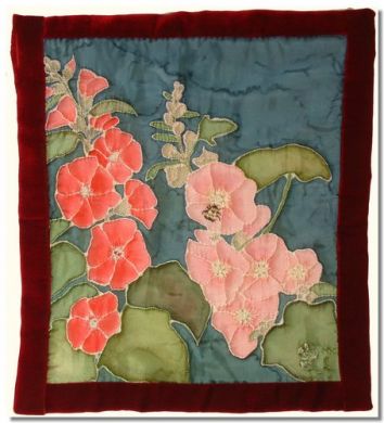 Hollyhock wall hanging. Original silk painting